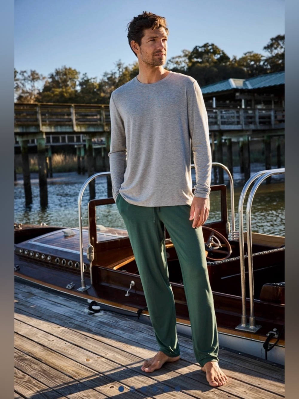 Lake bamboo lounge pants men's M green pajamas sleep